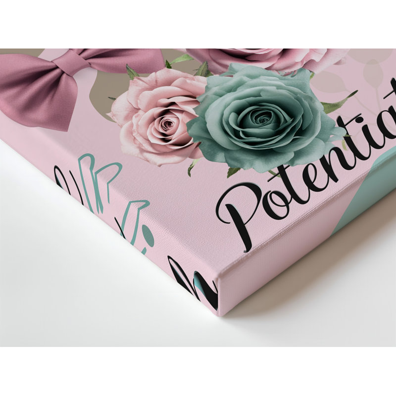 Toile, collage visuellement captivant qui se déploie sur un fond pastel doux, mélangeant de façon transparente un art mural sur toile rose et vert menthe