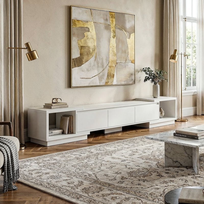 Melvene 3-Drawers Extendable Media Console , White