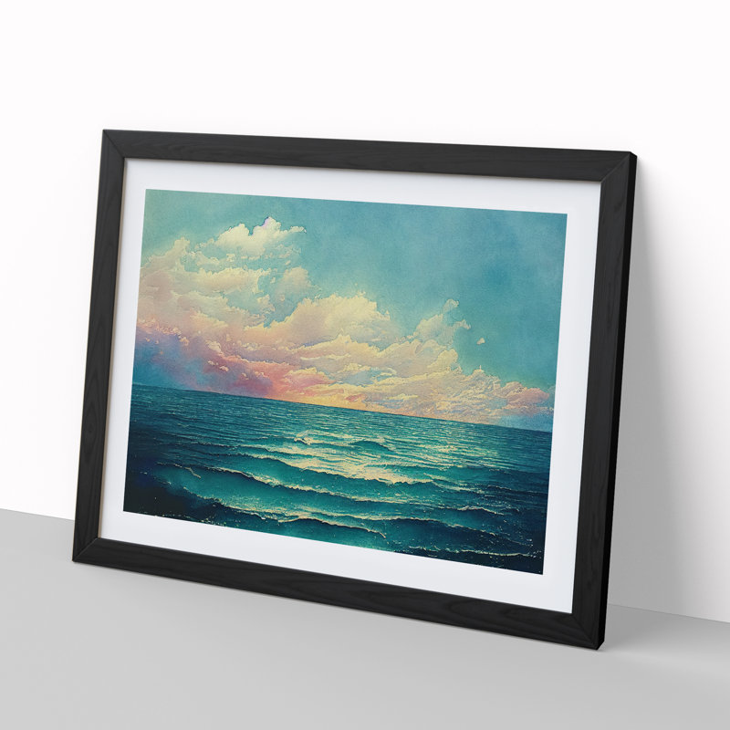 XH1022-6450X Ocean Watercolour Vol.4 - Single Picture Frame Print, Black, 46cm H x 64cm W