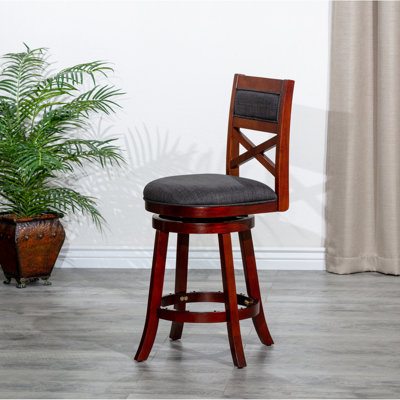 30" Bar Stool With , Cherry Finish, And Charcoal Polypropylene Seat Swivel In Smooth Fabric - Elegant Seating