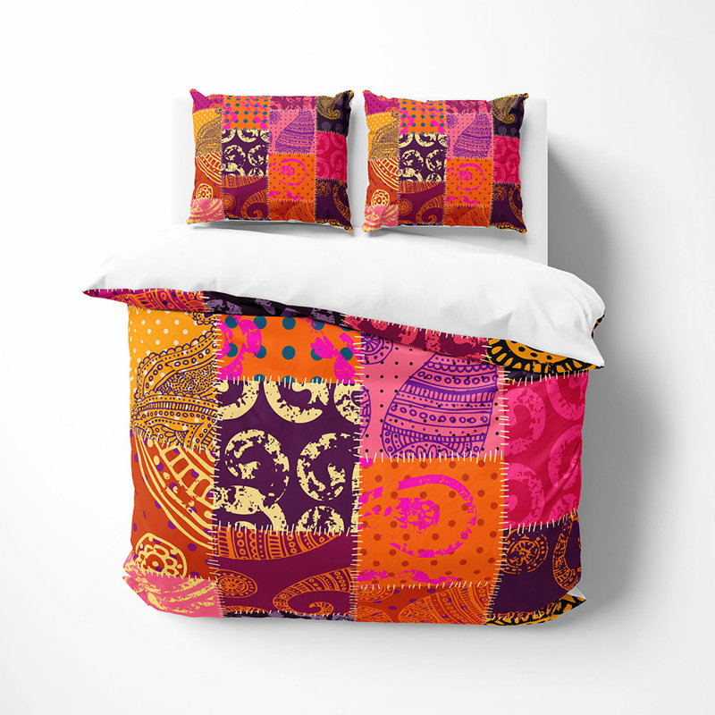 Ensemble de housse de couette et insert 3 pièces en microfibre multicolore, Housse de couette très grand + 2 taies d'oreiller