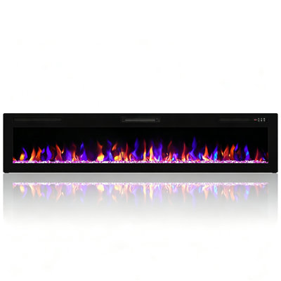 Breezeheat 60" Ultra‑Thin Electric Fireplace Heater for Media Wall, Recessed Wall‑Mounted, 5100 BTU, Fan‑Only & 750W/1500W, 12 LED Flame Colors, Remote & Panel Control, ETL Certified