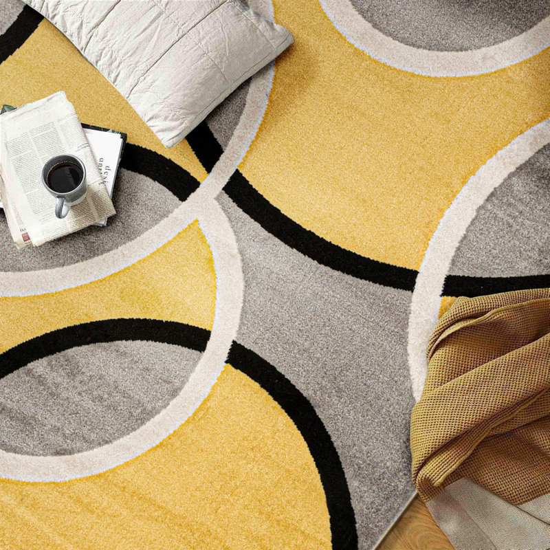 Doucet Geometric Yellow/Gray/Black Area Rug, Rectangle 7'10" x 10'2"