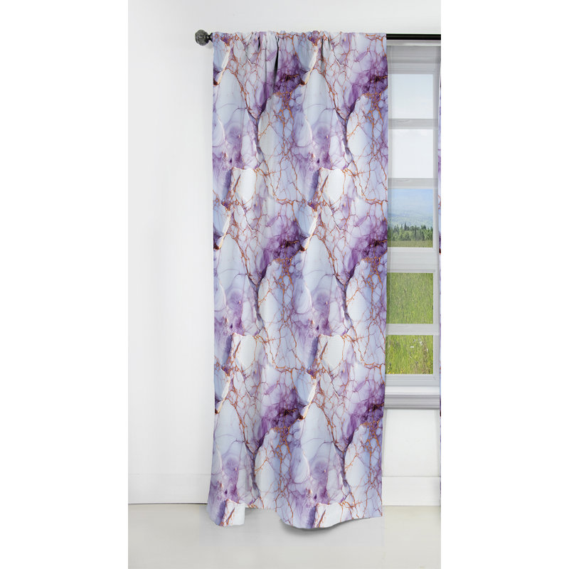 Cristal veiné or et mauve motif de marbre - Rideau occultant en marbre abstrait - 1 panneaux, L 52 po x L 120 po