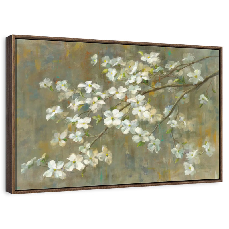 Cornouiller au printemps, 25 po x 17 po, Cadre flottant noyer