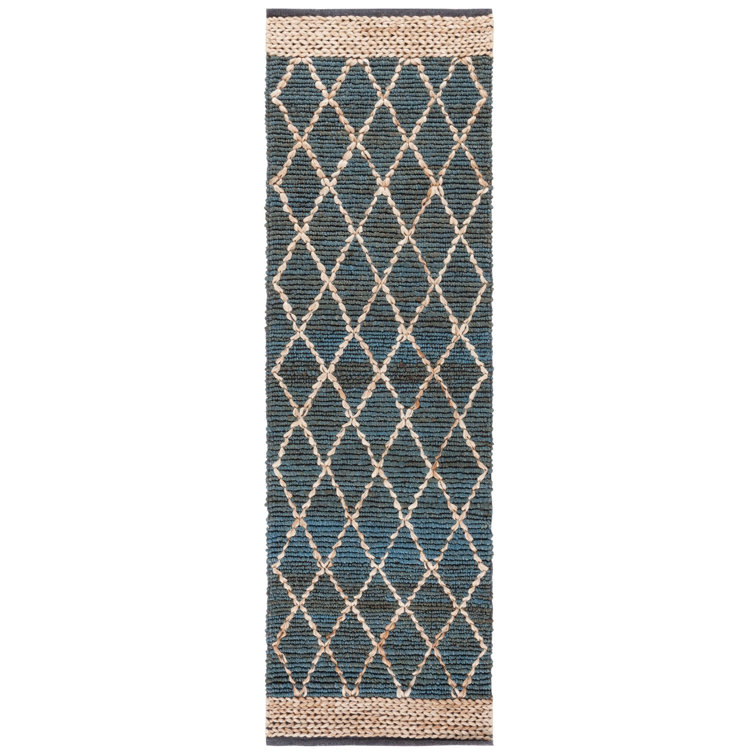 Alejo Natural Fiber Hand Loomed Jute/Cotton Geometric Rug in Dark Blue/Brown
