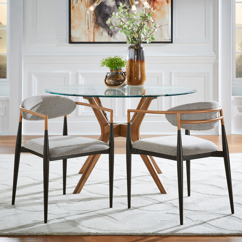 Asharani Fabric Upholstered Back Armchair, Copper/Black Dual-tone Finish, Light Gray
