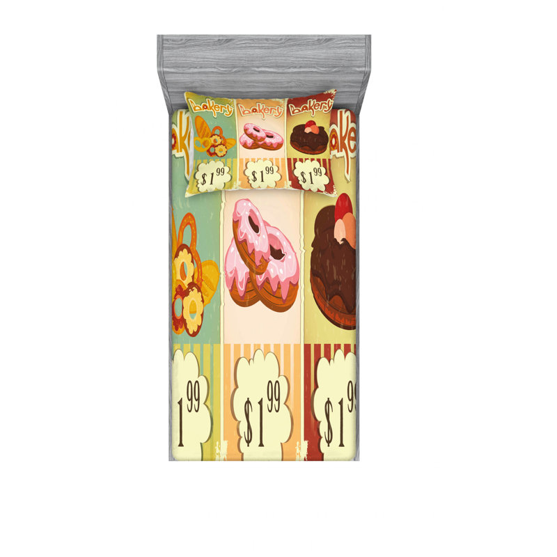 Ensemble de draps de cuisson délicieuse pastries, Ensemble de draps pour lit simple avec drap-housse