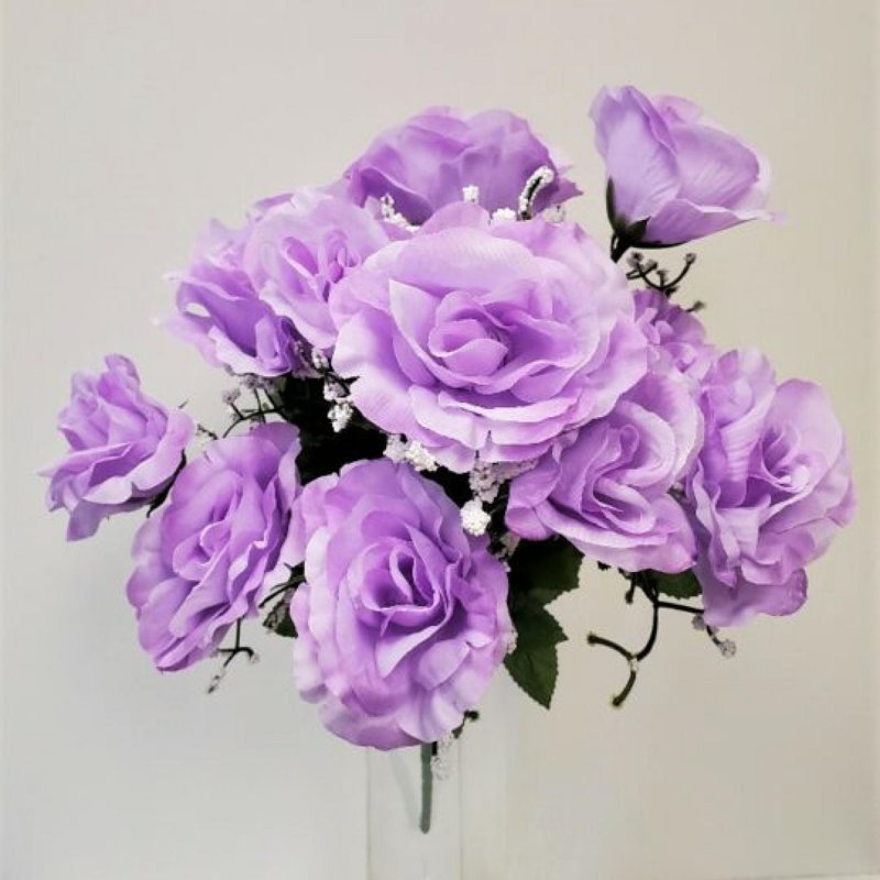 Lilac Open Rose Bush Artificial Flower