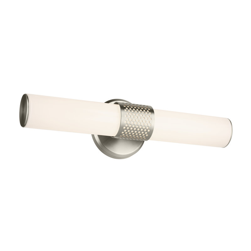 Barre de salle de bain 18 po à petit DEL avec verre blanc, Nickel brossé