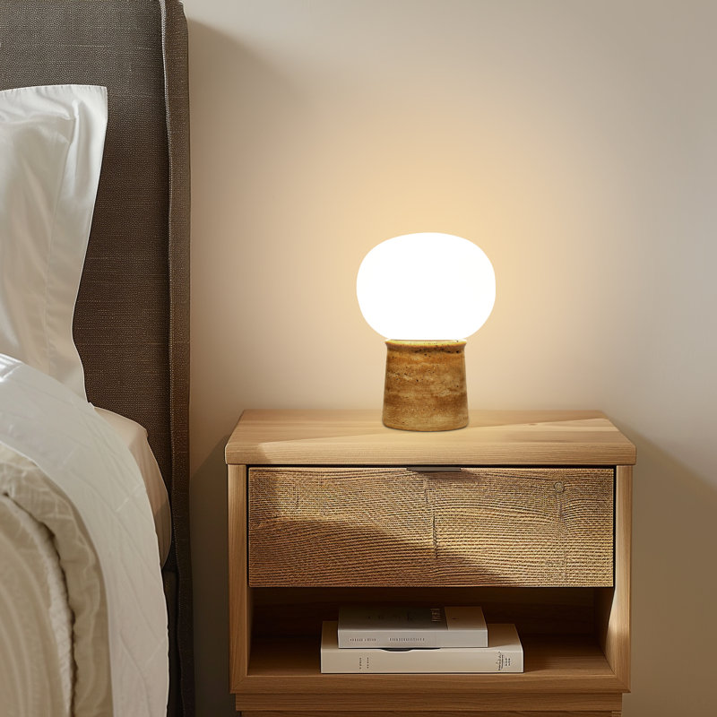 Neptune 12" LED Table Lamp With Natural Travertine Stone Base