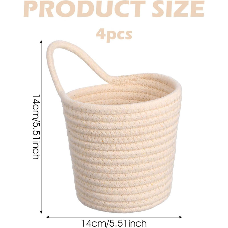 Paquet de 4 paniers muraux tissés suspendus pour organisateur de rangement en corde de coton Boho