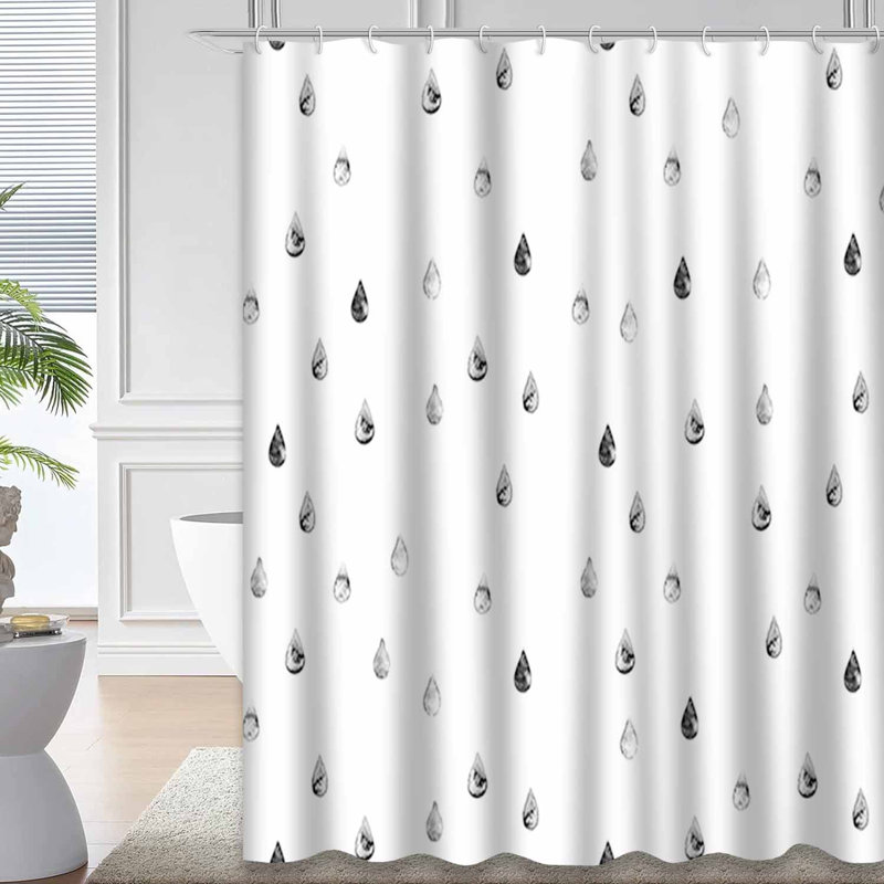 Élégant rideau de douche noir grunge blanc pluie avec 12 crochets, L 72 po x l 78 po