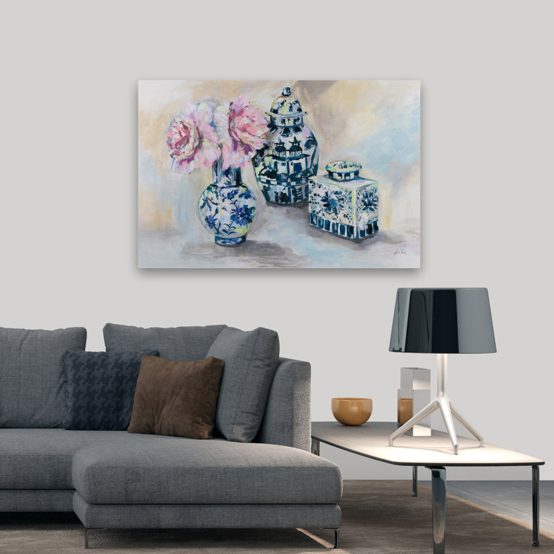 Floral chinois - jeu de pivoines, H 32 po x l 48 po