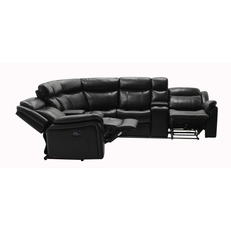 Canapé modulaire en cuir noir Jupiter