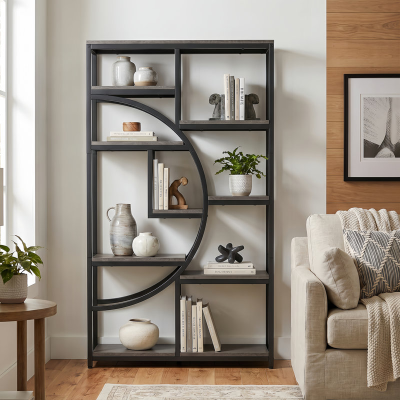 Bibliothèque étagère à 5 niveaux Oscer, Gris rustique