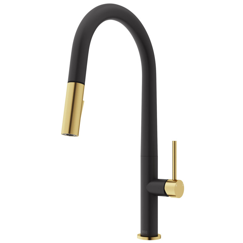 Greenwich 18" H 1-handle Pull-Down 2-Function Sprayer Kitchen Faucet, Matte Black/Matte Brushed Gold
