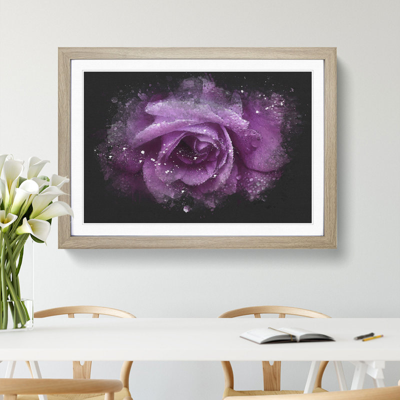 Purple Rose Flower Vol.1 - Single Picture Frame Print on Wood, 27cm H x 36cm W x 2cm D, Oak Framed