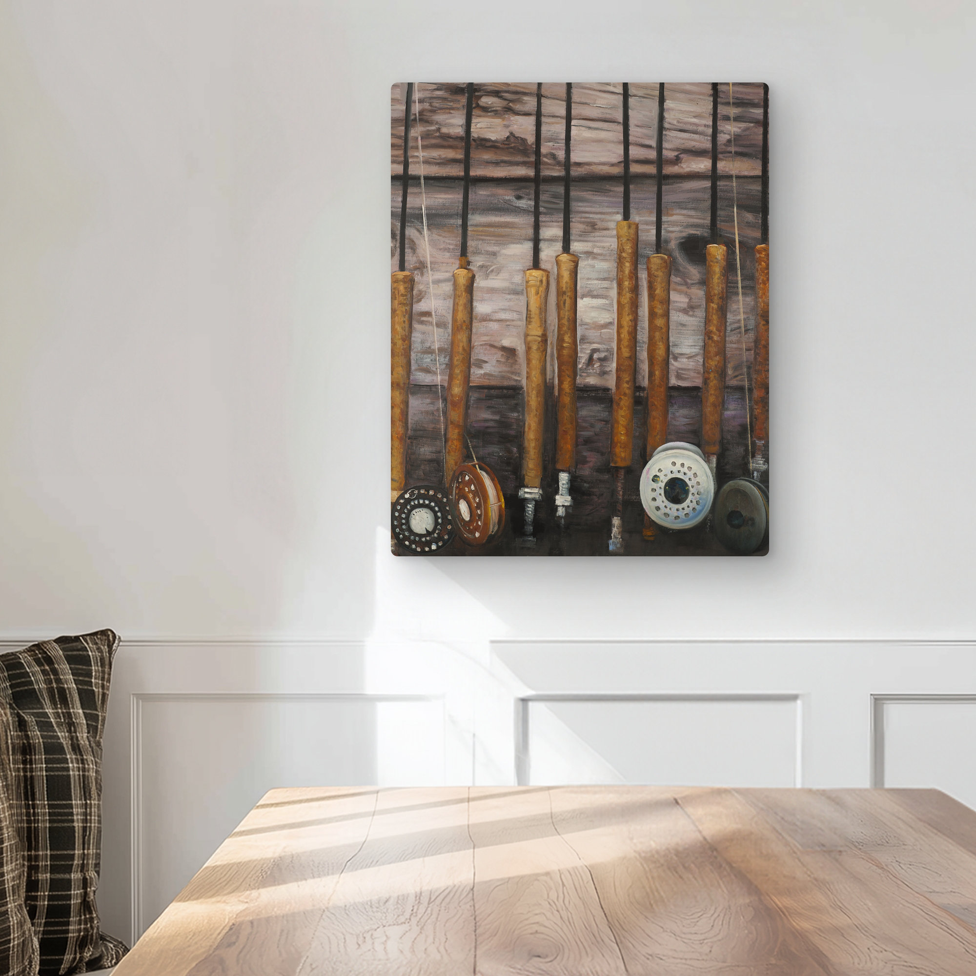 Rustic Picture Rods With Ribbon Lark Manor™ Fishing Rods on Wood - Rustic Metal Print for Home Decor ...
