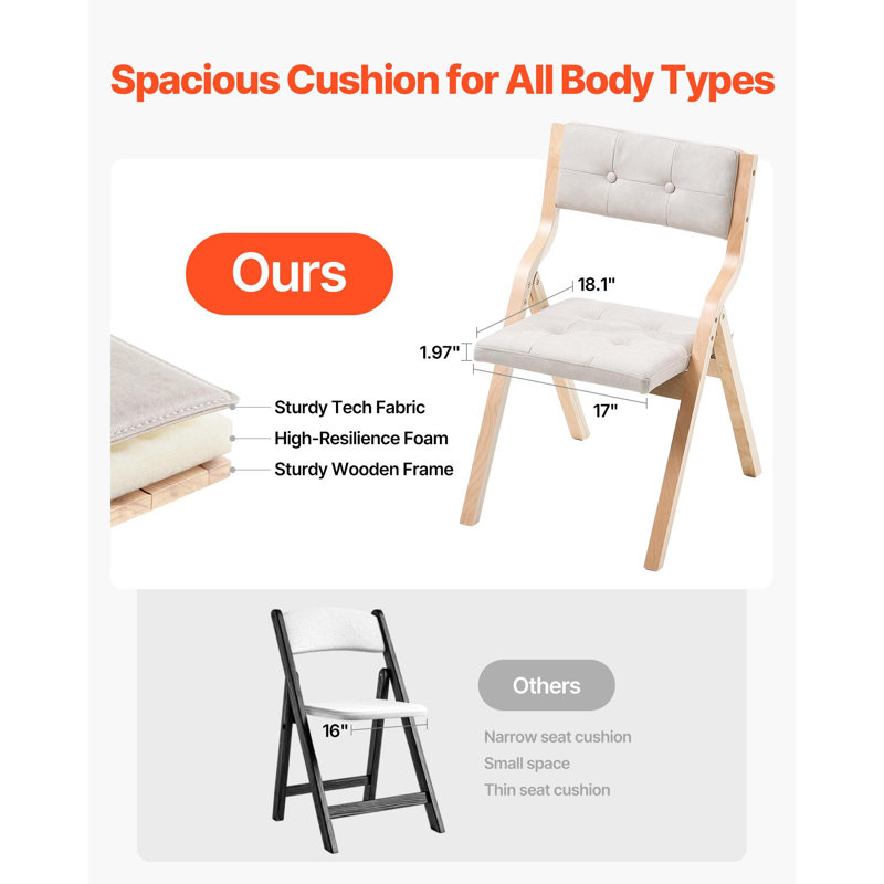 Chaises pliantes en bois avec coussin rembourré et structure en bois, Bois naturel / beige