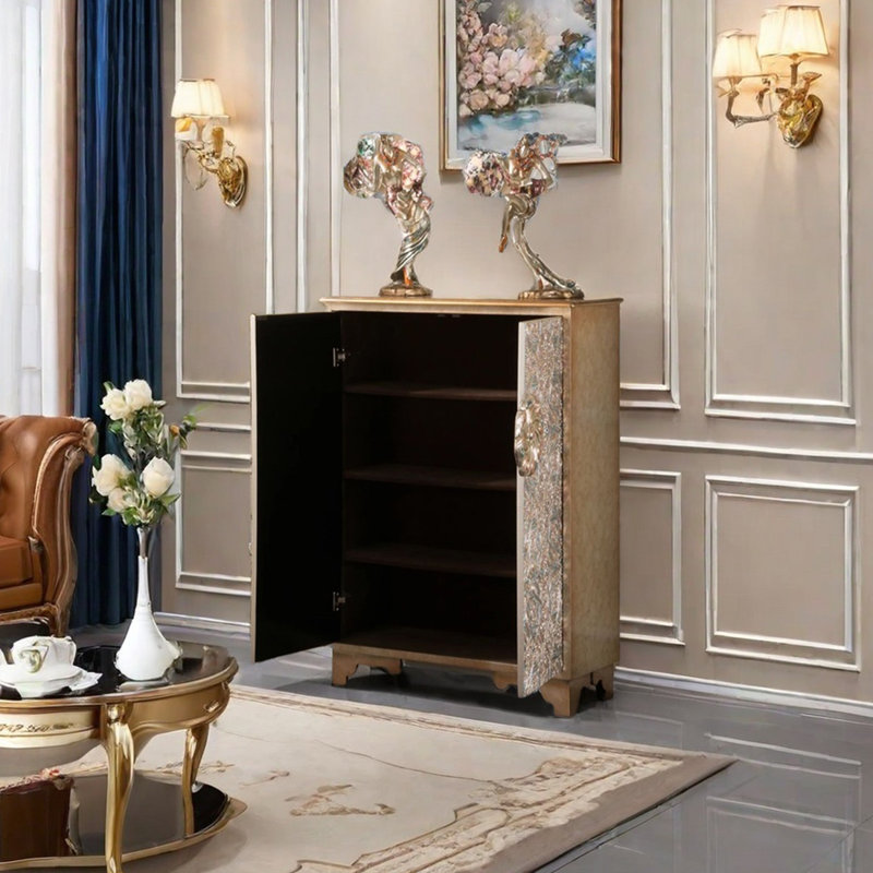 Buffet décoratif à deux portes en résine et cadre doré