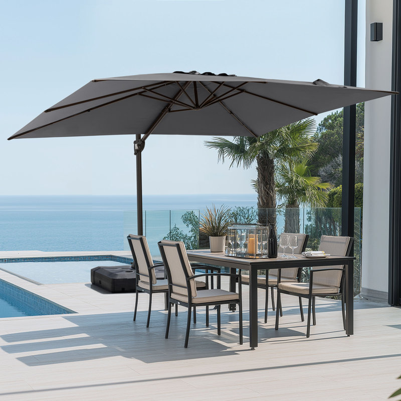 Parasol extérieur en porte-à-faux 141 po x 104 po, base lestée incluse, Gris foncé