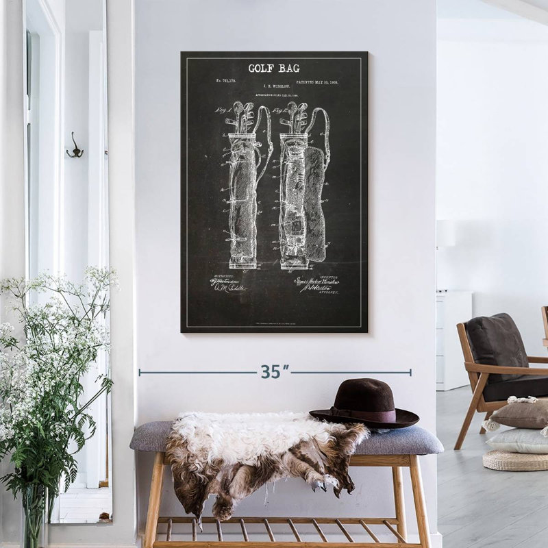 «Sports Blueprints Golf Bag BW» sur toile, H 36 po x l 24 po x P 1,25 po