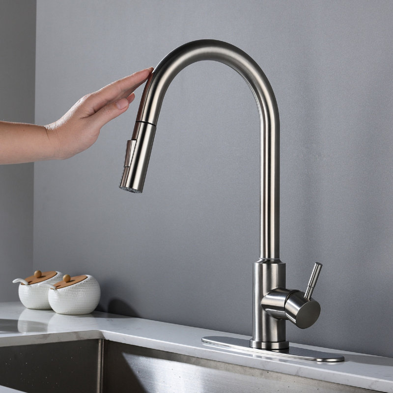 Touch Enabled Kitchen Faucet With Pull Down Spray Head - Rust Resistance, Adjustable Flow Brushed Nickel, Stainless Steel Function And Rust, Smooth Operation