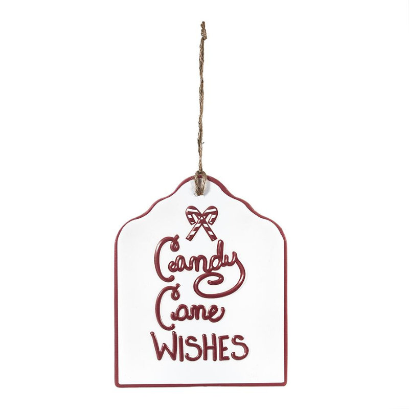 Étiquettes suspendues Iron Candy Cane Wishes - ensemble de 6 - blanc / rouge
