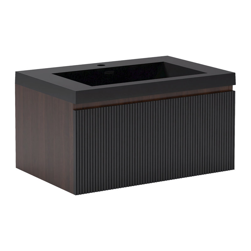 Meuble-lavabo moderne à rayures avec lavabo simple, 30"