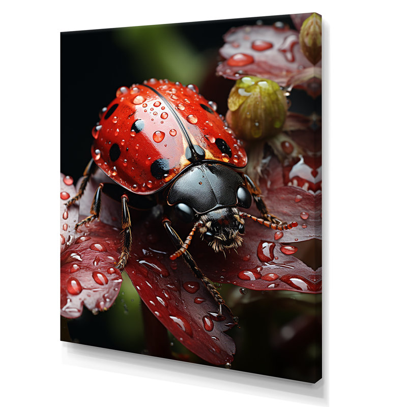 Rainy Ladybugs Lullaby II - Ladybug, reproduction d'art sur toile, H 20 po x l 12 po x P 1 po, Toile tendue
