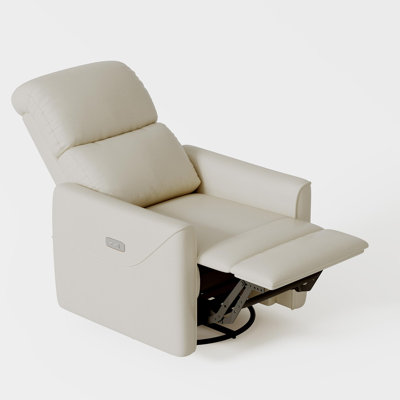 Power Swivel Rocker Recliner Chair with USB Charging Ports, Upholstered PU Leather Glider for Living Room or Nursery, White