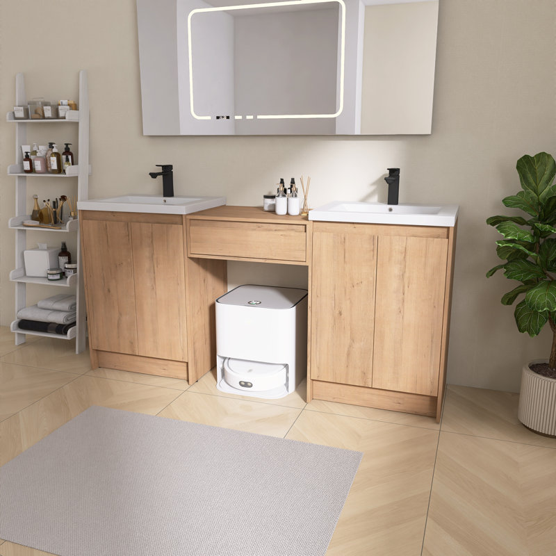Meuble-lavabo double 72 po avec lavabo en résine Vowar, 4 portes à fermeture douce, 1 tiroir à fermeture douce