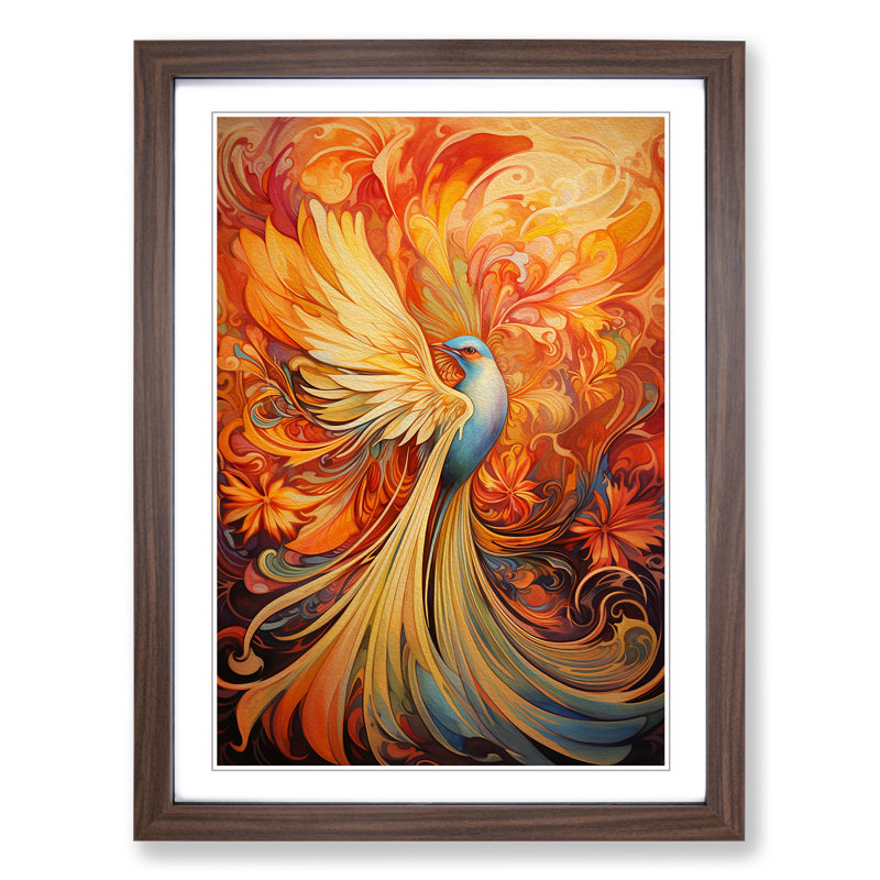 Bird Of Paradise Nouveau - Single Picture Frame Print on Wood, Walnut Framed, 64cm H x 46cm W x 2cm D