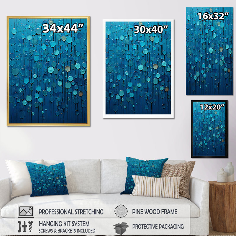 «Abstract Rainy Blue Collage», art sur toile à formes abstraites, H 20 po x l 12 po x P 1 po, Cadre simple noir