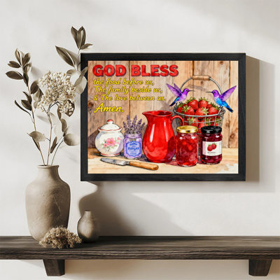 Black Framed Vintage GOD BLESS the food before us, The family beside us, & The love between us. Amen Wall Art Retro Style Framed Prints