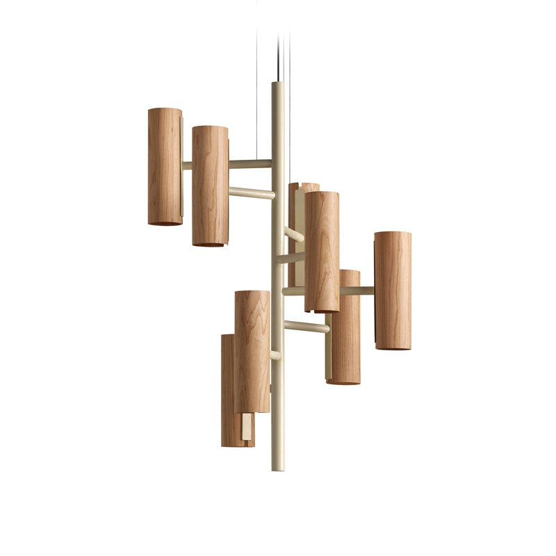 Note 8 - Light LED Chandelier, Matte Black, Natural Cherry