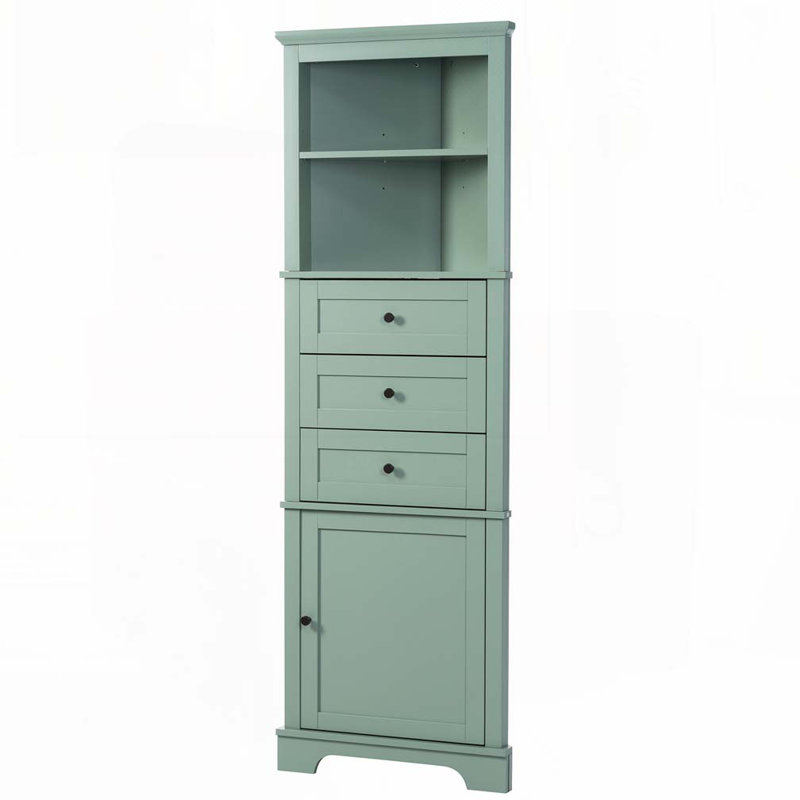 Armoire de rangement pour salle de bain avec 3 tiroirs et tablettes réglables, Vert