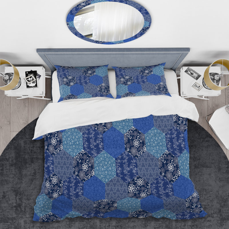 Ensemble de housse de couette à motif blanc Patchwork, Housse de couette pour très grand lit et 2 très