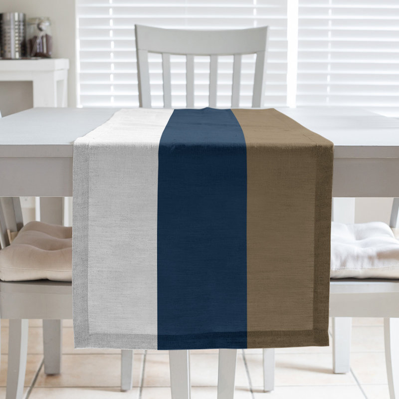 La Horns Football Stripes Table Runner, 90" L x 16" W, Tortila/Navy Blue/White, Polyester