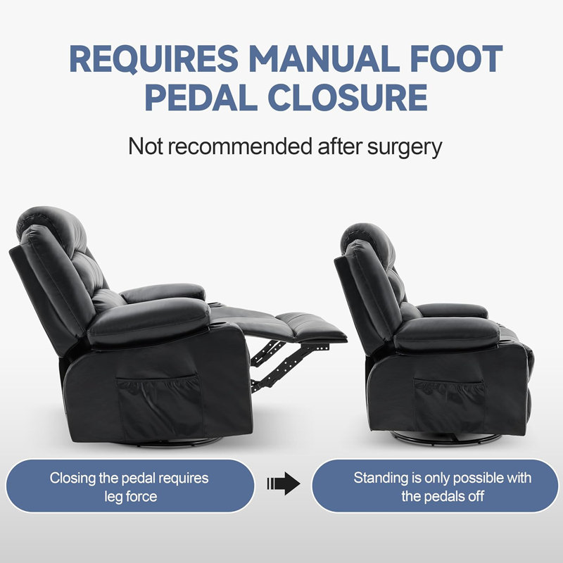Fauteuil inclinable de massage avec chaleur, pivotant à 360 ° et fonction berçante, fauteuil inclinable surdimensionné avec porte-gobelets et port de charge USB pour une détente ultime