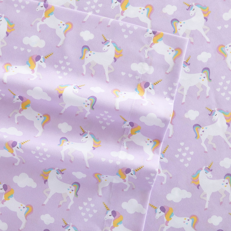 Ensemble de draps 3 pièces Dazzlefall, Licorne mauve, Ensemble de draps pour lit simple avec 1 taie d'or