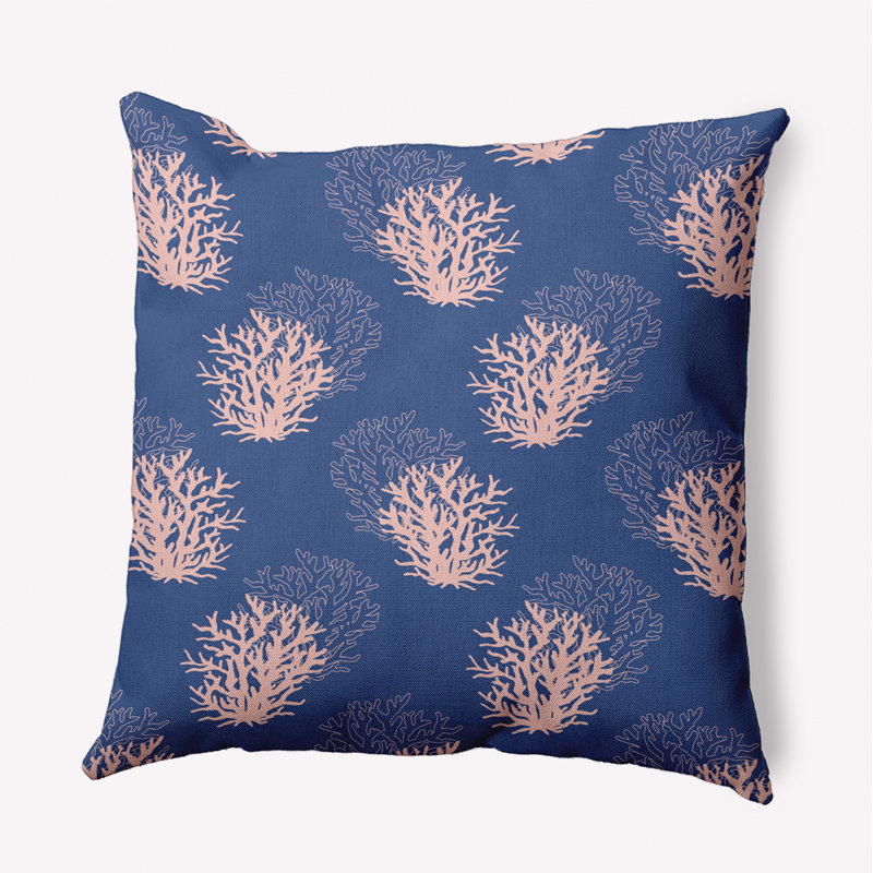 Coussin décoratif intérieur / extérieur Coral, Bleu / rose, H 16 po x l 16 po