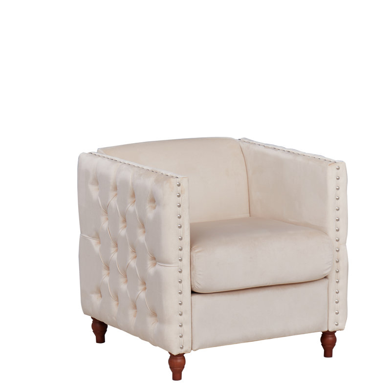 Chaise avec accoudoirs en velours 28,3 po, Velours beige