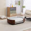 Lit pour chien surélevé de style scandinave avec pattes en bois massif et dossier en bois courbé noyer, velours gris clair, grande taille