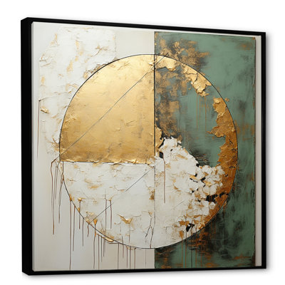 Peinture dorée et verte Fusion I - art mural abstrait pour salon