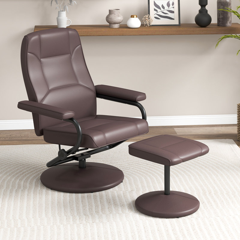 Fauteuil inclinable ergonomique avec repose-pieds Bernalee, Similicuir brun