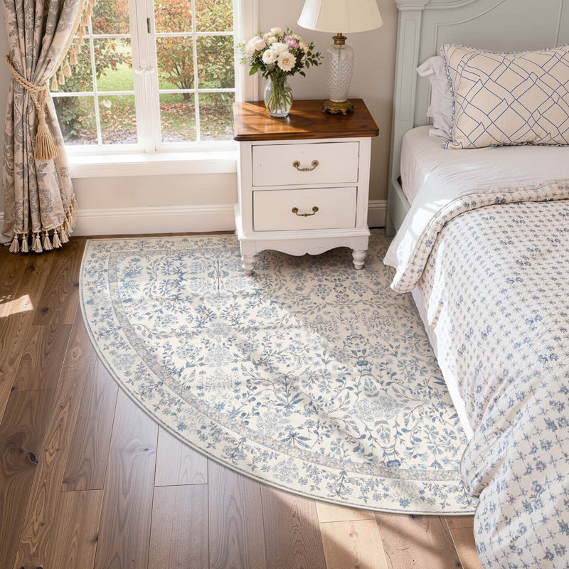Floral Machine Washable Area Rug, Corner 5' x 5', Blue