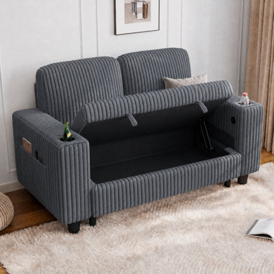 Sherry 56" Upholstered Storage Loveseat with Charging & Cup Holders