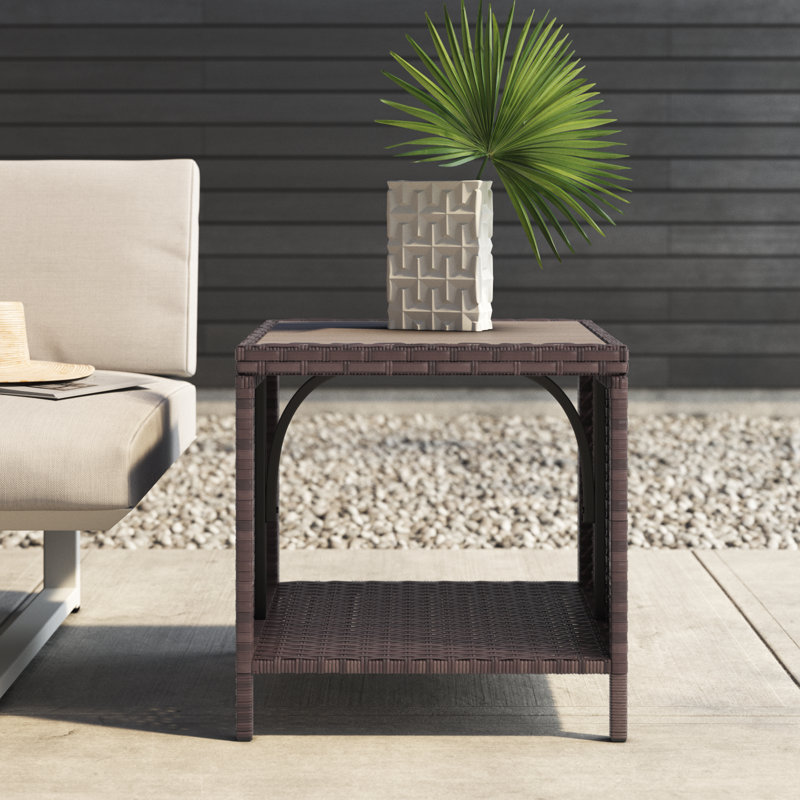 Camerin Square Wicker Outdoor Side Table , 18'' in. W 18'' in. D, Brown, Brown